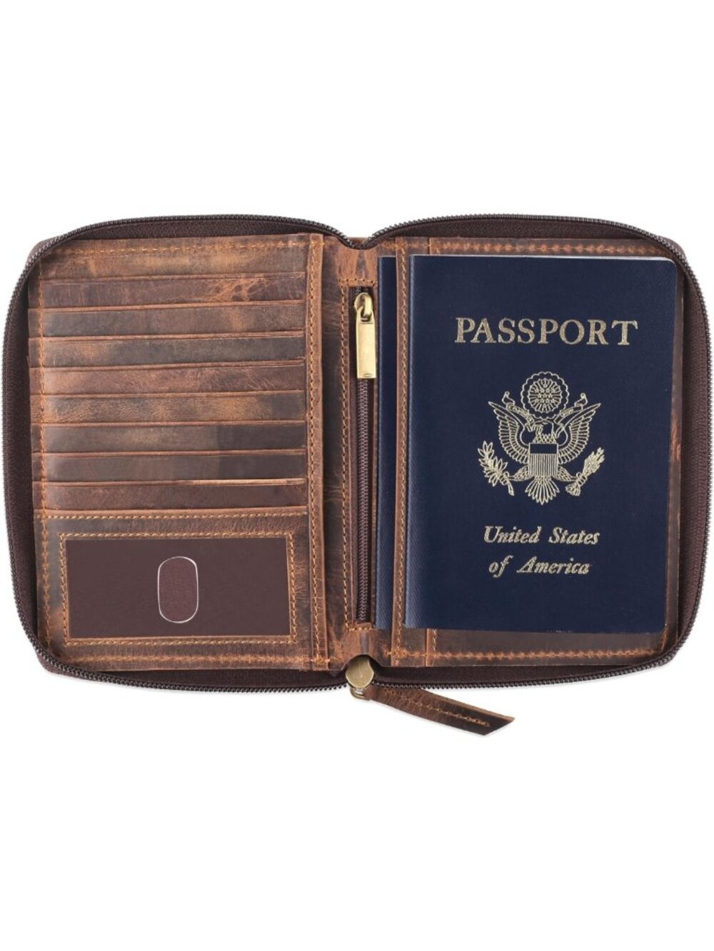 Travel Passport Wallet - RFID Blocking Leather Holder, Compact Bifold Zip